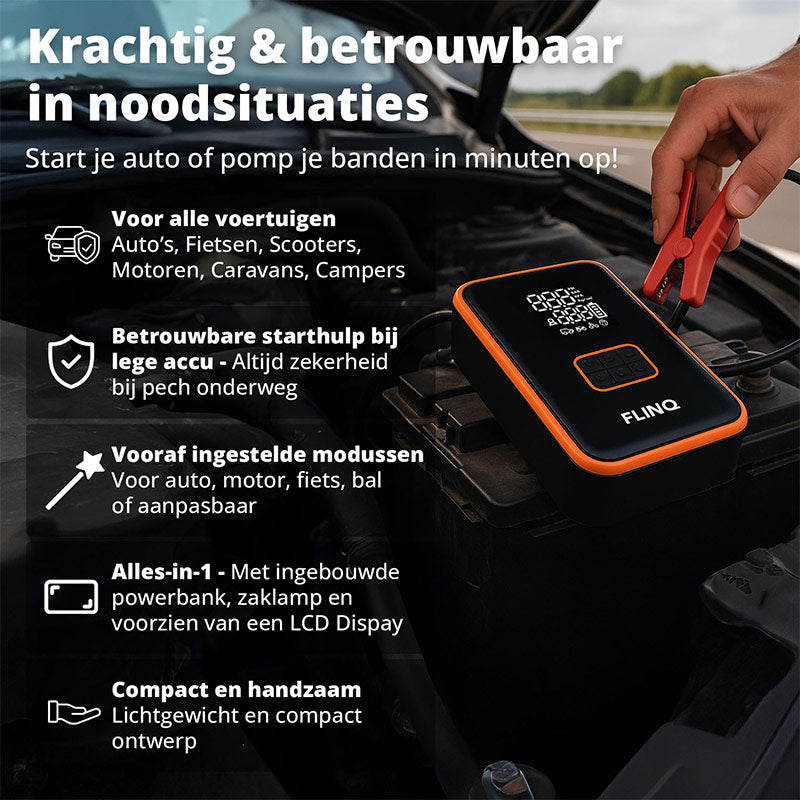 2-in-1 Jumpstarter & Aircompressor – Krachtige hulp bij pech onderweg