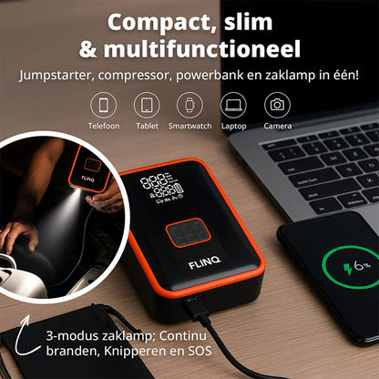 2-in-1 Jumpstarter & Aircompressor – Krachtige hulp bij pech onderweg