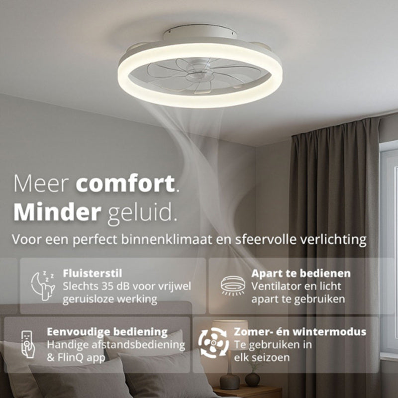 FlinQ AeroGlow Smart Plafondventilator met Verlichting – Slimme Ventilator met App & Afstandsbediening