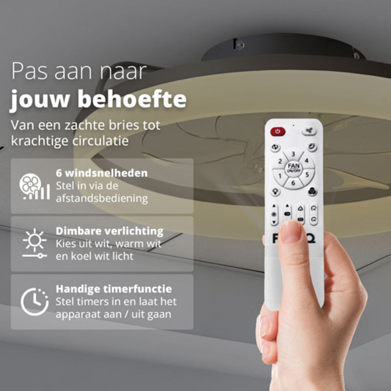 FlinQ AeroGlow Smart Plafondventilator met Verlichting – Slimme Ventilator met App & Afstandsbediening