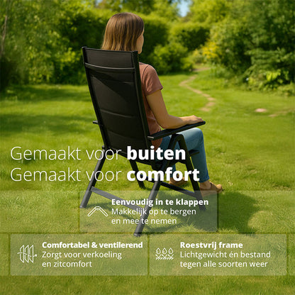Vylora – Set van 2 Aluminium Tuinstoelen – Lichtgewicht, inklapbaar & verstelbaar