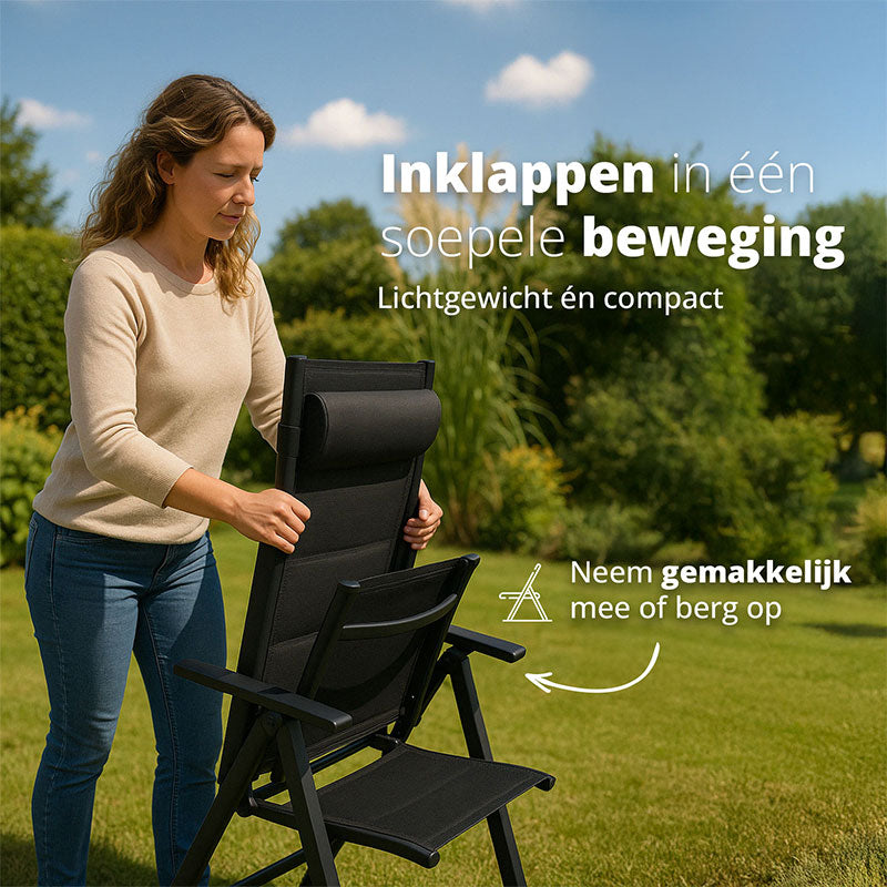 Vylora – Set van 2 Aluminium Tuinstoelen – Lichtgewicht, inklapbaar & verstelbaar