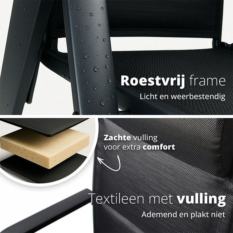 Vylora – Set van 2 Aluminium Tuinstoelen – Lichtgewicht, inklapbaar & verstelbaar
