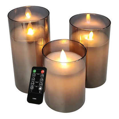 Smoked Glass LED Candle – Verkrijgbaar in Zilver en Goud