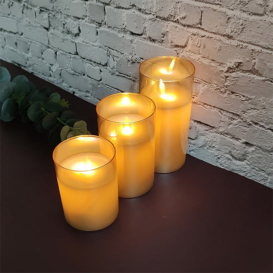 Smoked Glass LED Candle – Verkrijgbaar in Zilver en Goud