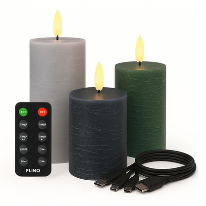 LED Rechargeable Pilar Candles – Warm Neutrals / Classic Earth / Urban Nights