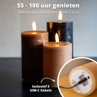 LED Rechargeable Pilar Candles – Warm Neutrals / Classic Earth / Urban Nights