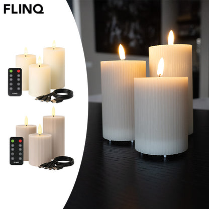 LED Rechargeable Ribbed Candle – White &amp; Taupe