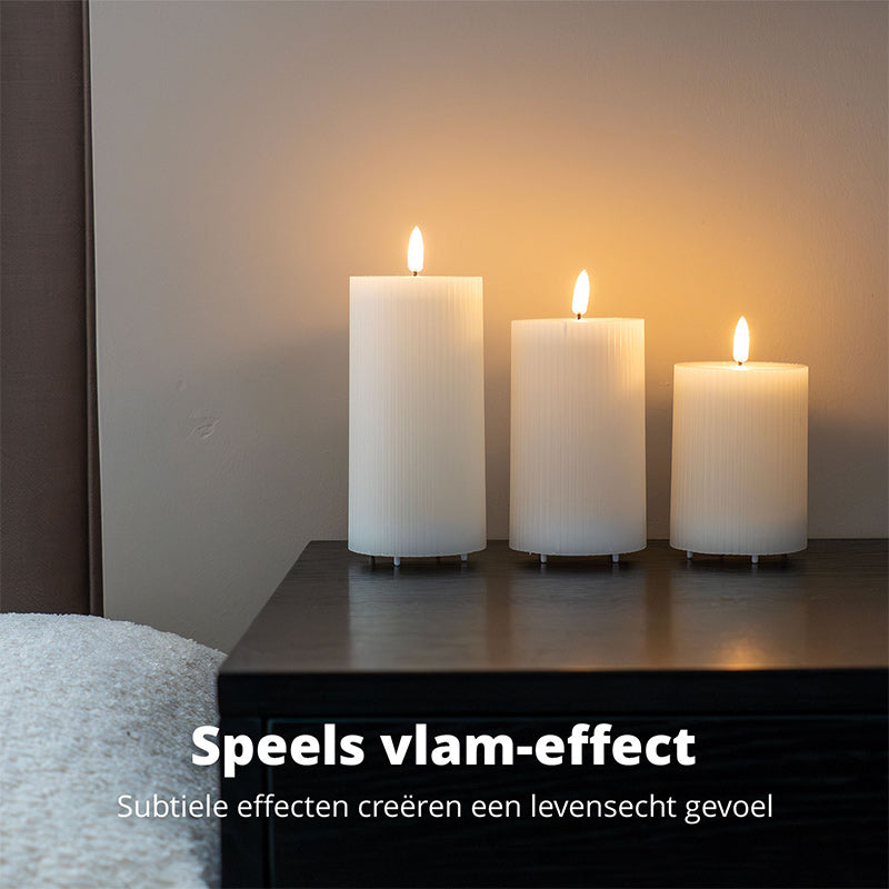 LED Rechargeable Ribbed Candle – White &amp; Taupe