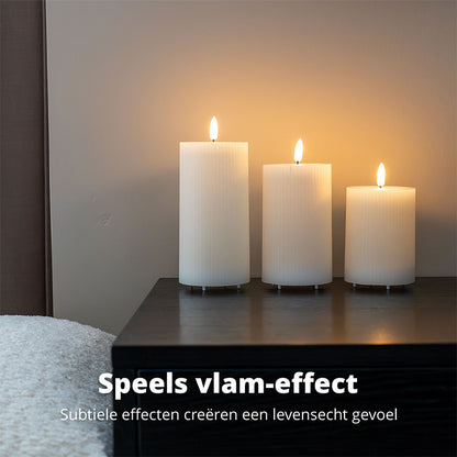 LED Rechargeable Ribbed Candle – White &amp; Taupe