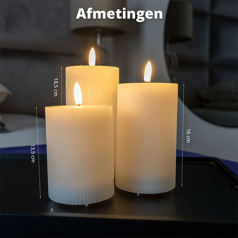 LED Rechargeable Ribbed Candle – White &amp; Taupe