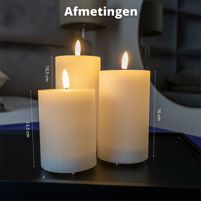 LED Rechargeable Ribbed Candle – White &amp; Taupe