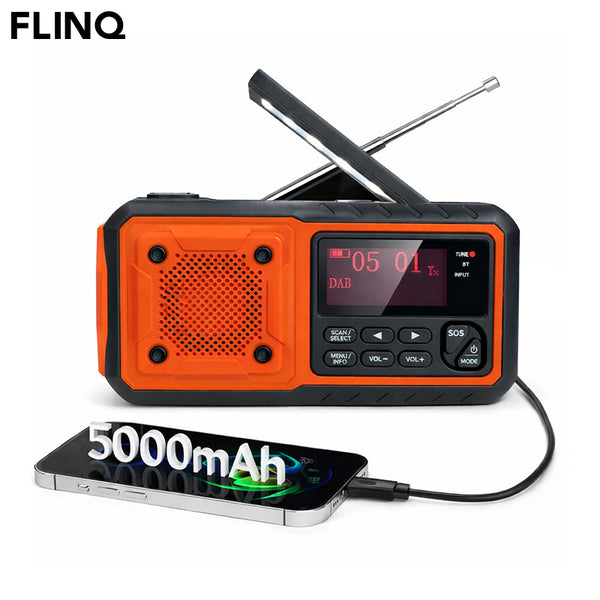 FlinQ RescueWave Noodradio DAB+ Bluetooth – FM Emergency Radio met Powerbank