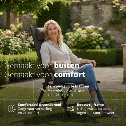 FlinQ Verstelbare Tuinstoel Luma 2-Pack – Luxe Inklapbare Campingstoelen met 7 Standen