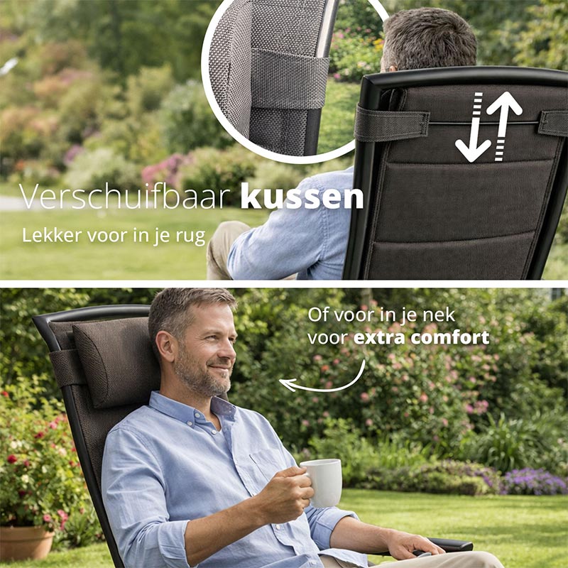 FlinQ Verstelbare Tuinstoel Luma 2-Pack – Luxe Inklapbare Campingstoelen met 7 Standen