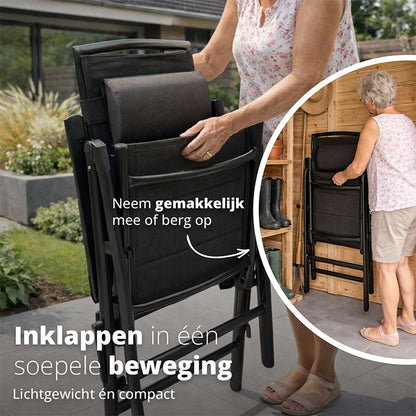 FlinQ Verstelbare Tuinstoel Luma 2-Pack – Luxe Inklapbare Campingstoelen met 7 Standen