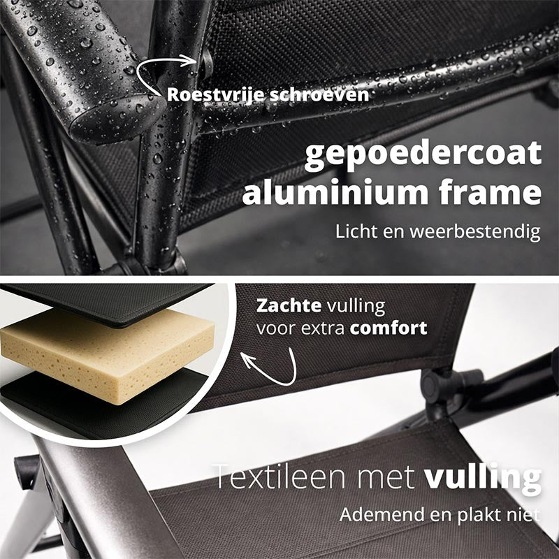 FlinQ Verstelbare Tuinstoel Luma 2-Pack – Luxe Inklapbare Campingstoelen met 7 Standen