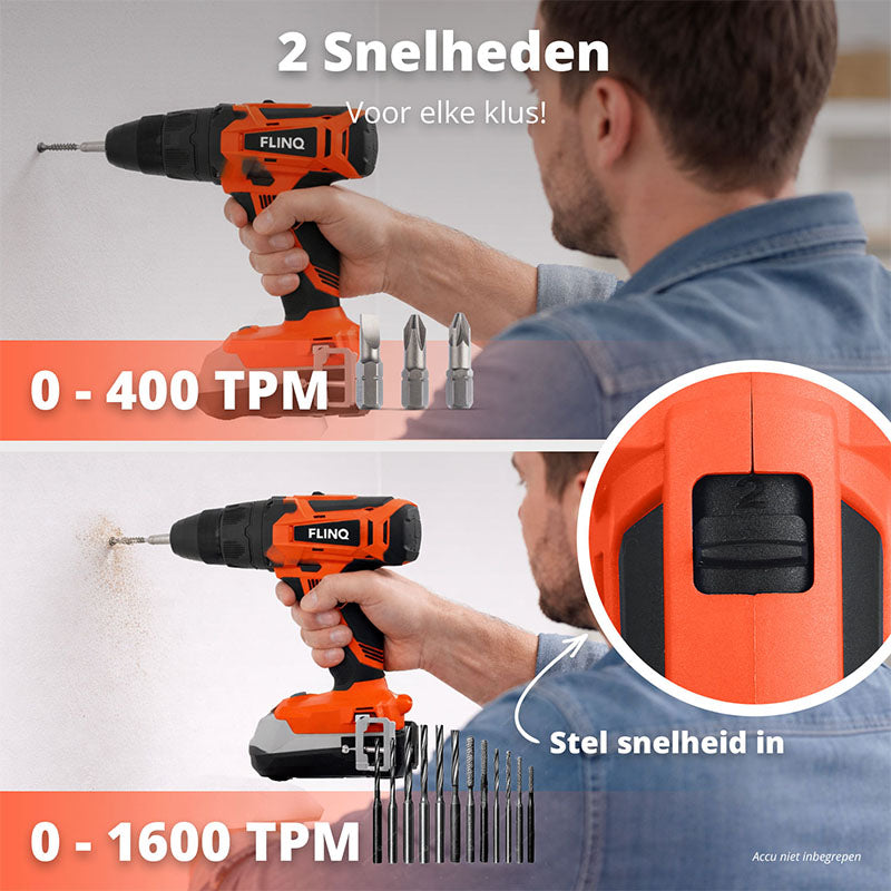 FlinQ Accuboormachine 20V – Draadloze Boormachine met Optionele Accu & Oplader