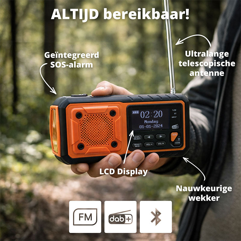 FlinQ RescueWave Noodradio DAB+ Bluetooth – FM Emergency Radio met Powerbank