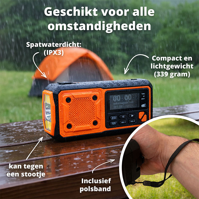 FlinQ RescueWave Noodradio DAB+ Bluetooth – FM Emergency Radio met Powerbank