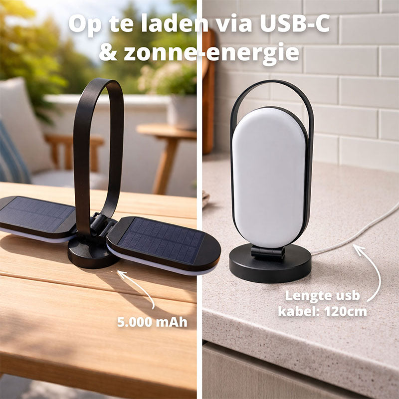 FlinQ Solar Campinglamp PineGlow – Oplaadbare LED Lamp met Zonne-energie & USB-C