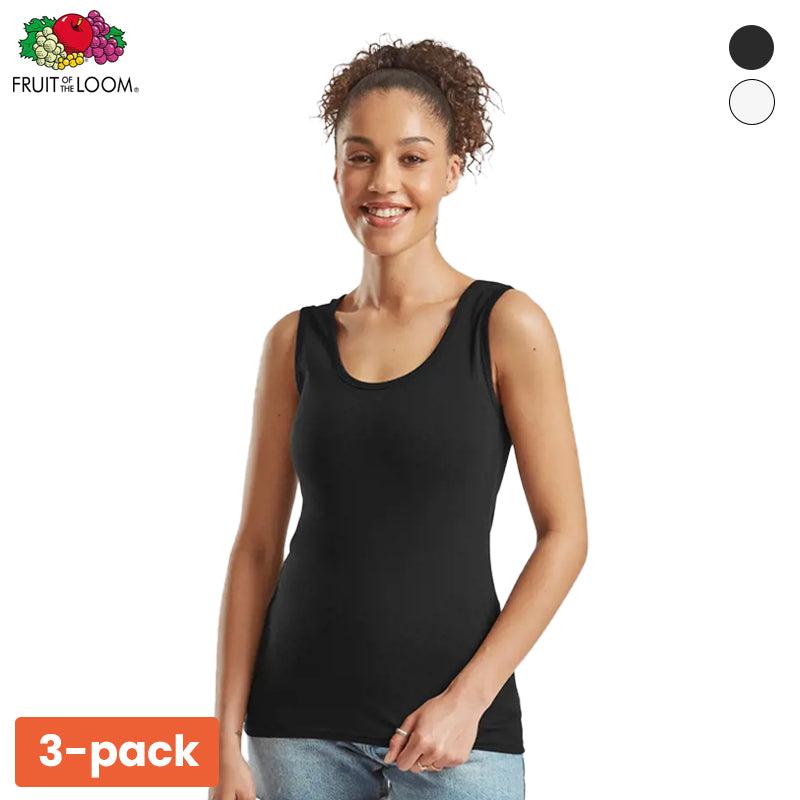 Fruit of the Loom 3-pack Dames Tanktop - Wit en Zwart