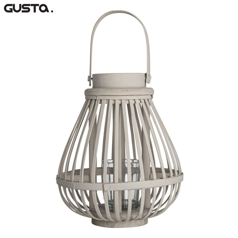 Lantaarn – Windlicht – Taupe – Bamboe & Glas