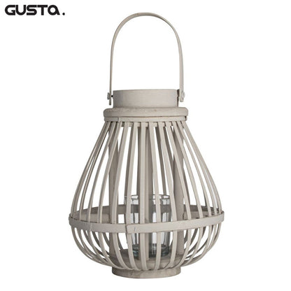 Lantaarn – Windlicht – Taupe – Bamboe & Glas