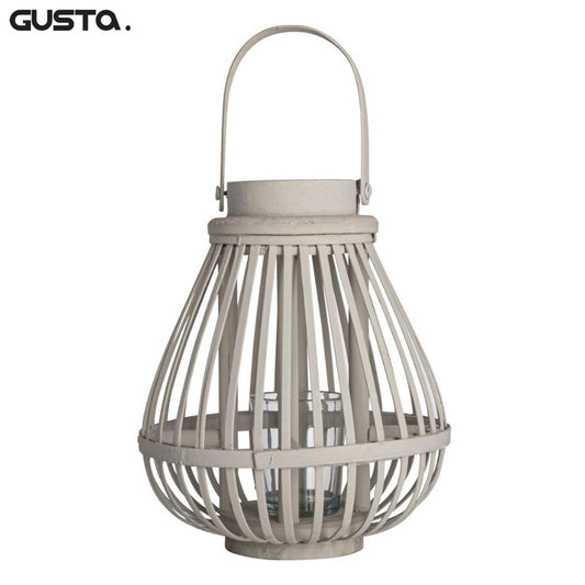 Lantaarn – Windlicht – Taupe – Bamboe & Glas