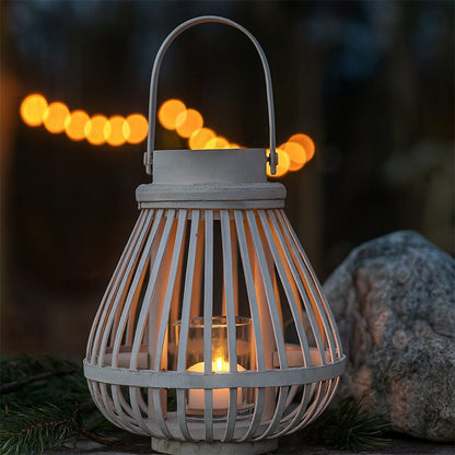 Lantaarn – Windlicht – Taupe – Bamboe & Glas