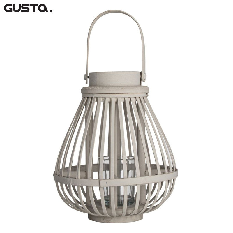 Bamboe Lantaarn Ø18 x 22 cm Taupe – Sfeervolle Decoratie voor Binnen en Buiten