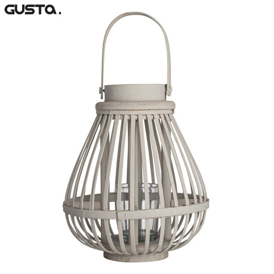 Bamboe Lantaarn Ø18 x 22 cm Taupe – Sfeervolle Decoratie voor Binnen en Buiten