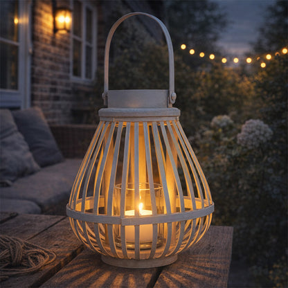 Bamboe Lantaarn Ø18 x 22 cm Taupe – Sfeervolle Decoratie voor Binnen en Buiten