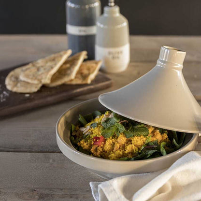 Tajine Ø22 cm Zandkleur – Authentieke Stoofpan van Aardewerk