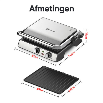 KitchenWell Contact Grill 2000W – Contactgrill, Tosti-ijzer & Tafelgrill in Één