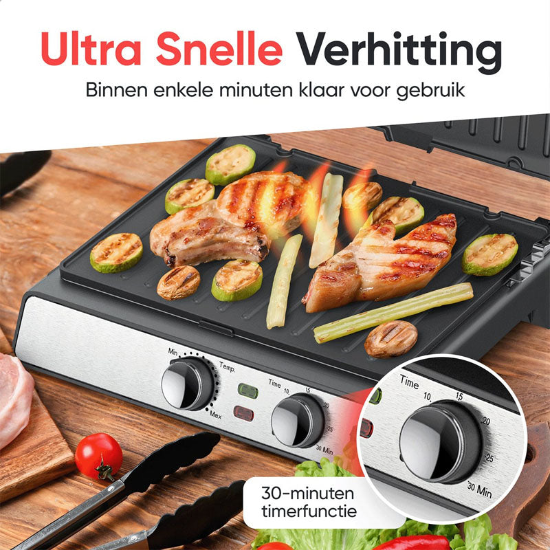 KitchenWell Contact Grill 2000W – Contactgrill, Tosti-ijzer & Tafelgrill in Één