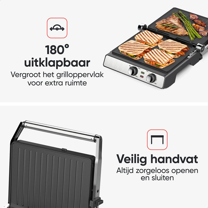 KitchenWell Contact Grill 2000W – Contactgrill, Tosti-ijzer & Tafelgrill in Één
