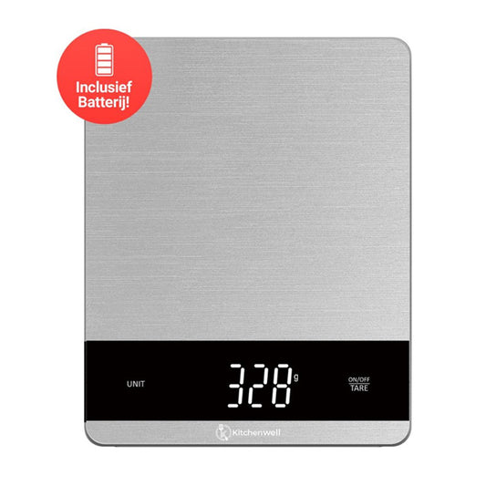 Kitchenwell Digitale Keukenweegschaal 10 kg – Met Tarra, LCD-scherm & Glazen Platform