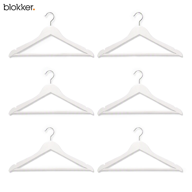 Blokker - Houten Kledinghangers Wit – 6 Stuks – Stevige Kleerhangers