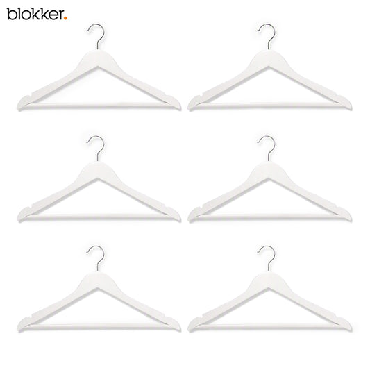 Blokker - Houten Kledinghangers Wit – 6 Stuks – Stevige Kleerhangers