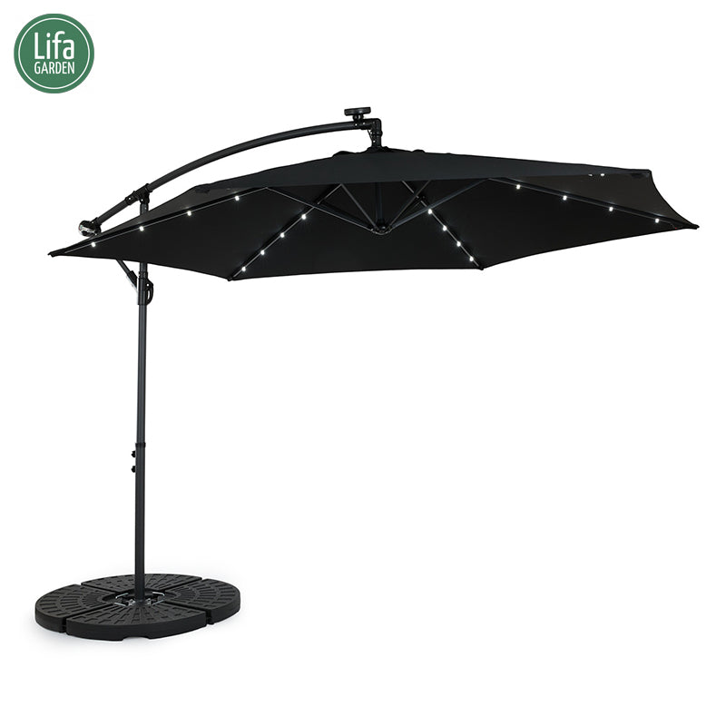 Hangende Parasol met LED Verlichting – Incl. Hoes – Antraciet