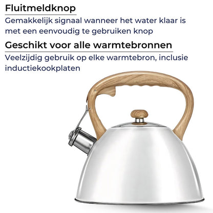 MPM Fluitketel 3L – RVS Waterkoker voor Alle Warmtebronnen