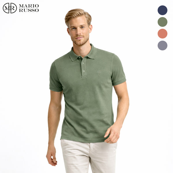 Mario Russo Polo Vittorio Button-Up – Heren Polo van 100% Katoen met Stijlvolle Knoopsluiting