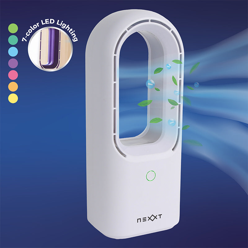 NEXXT Bladeless Ventilator met LED Licht – Stille Tafelventilator zonder Bladen