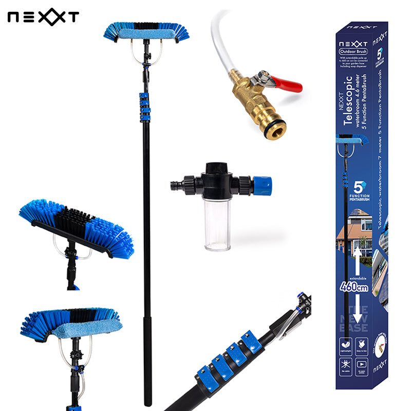 Nexxt Telescopische Waterbezem 4,6M – Wasborstel met Waterslang en Zeepdispenser