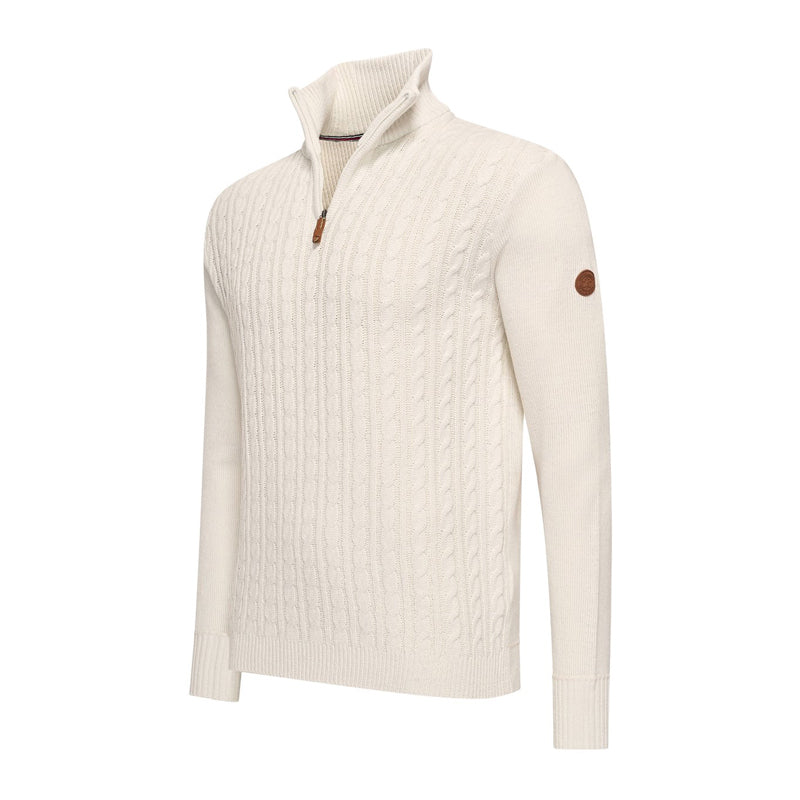 Selt Half Zip Kabeltrui – Tijdloze Stijl en Comfort in Ecru & Navy