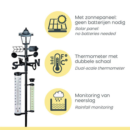 Orange Donkey Solar Weerstation 3-in-1 – Tuin Weerstation met Regenmeter, Windmeter & Thermometer