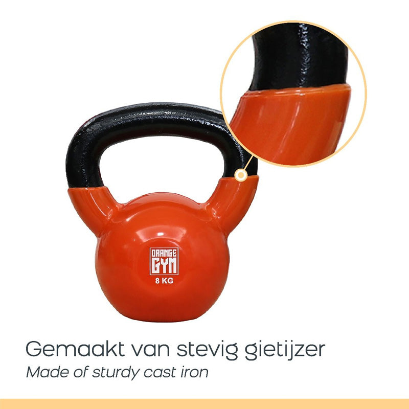 Orange Gym Vinyl Kettlebell 4KG – Comfortabele Kettlebell voor Thuis Fitness