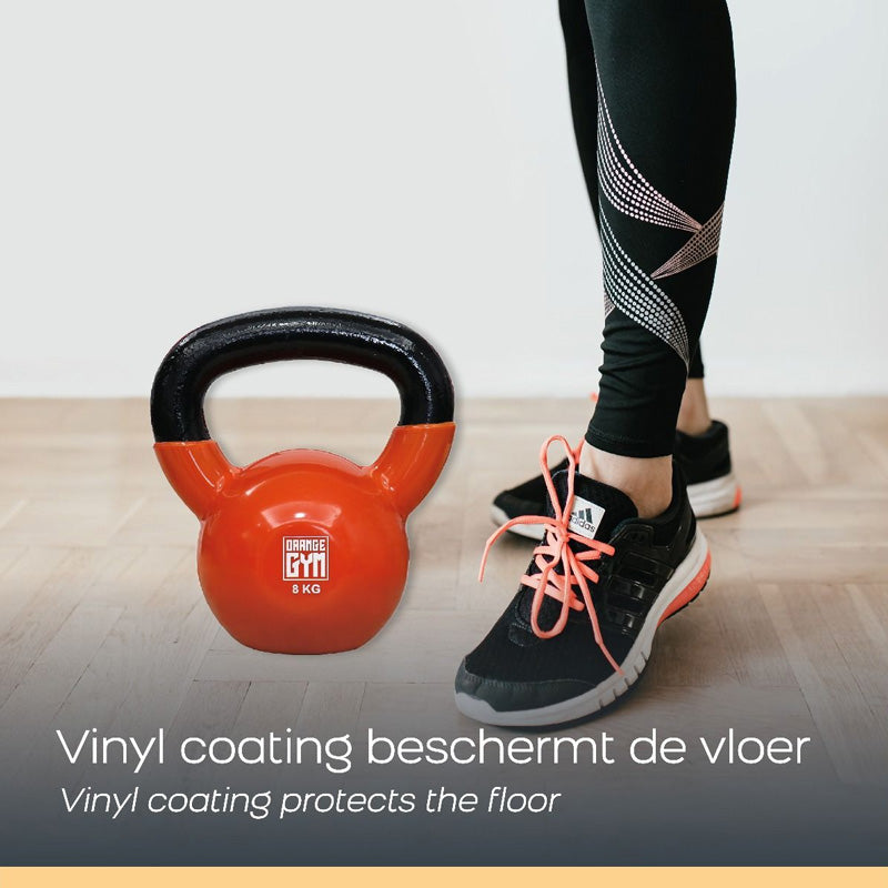 Orange Gym Vinyl Kettlebell 4KG – Comfortabele Kettlebell voor Thuis Fitness