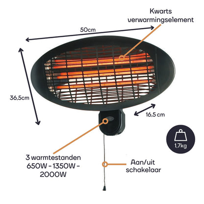 Perel Hangende Terrasverwarmer – 2000 W